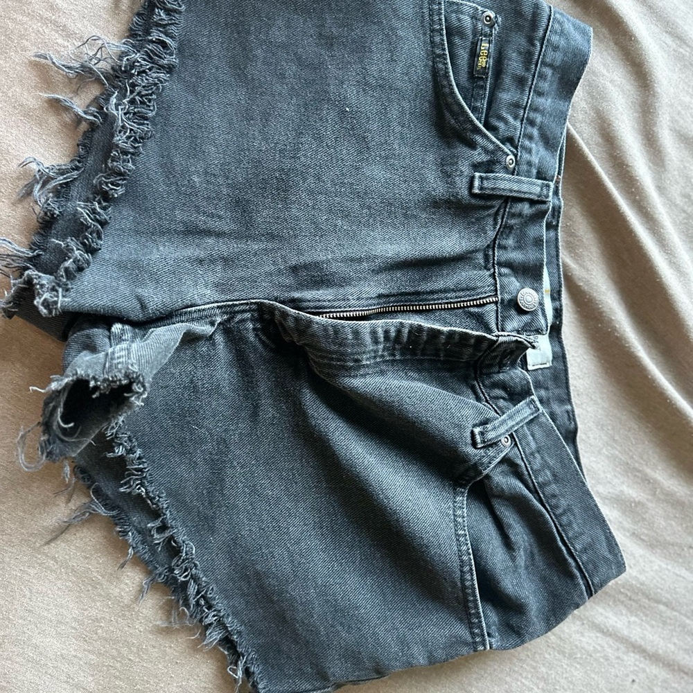 Vintage Black Denim Frayed Shorts